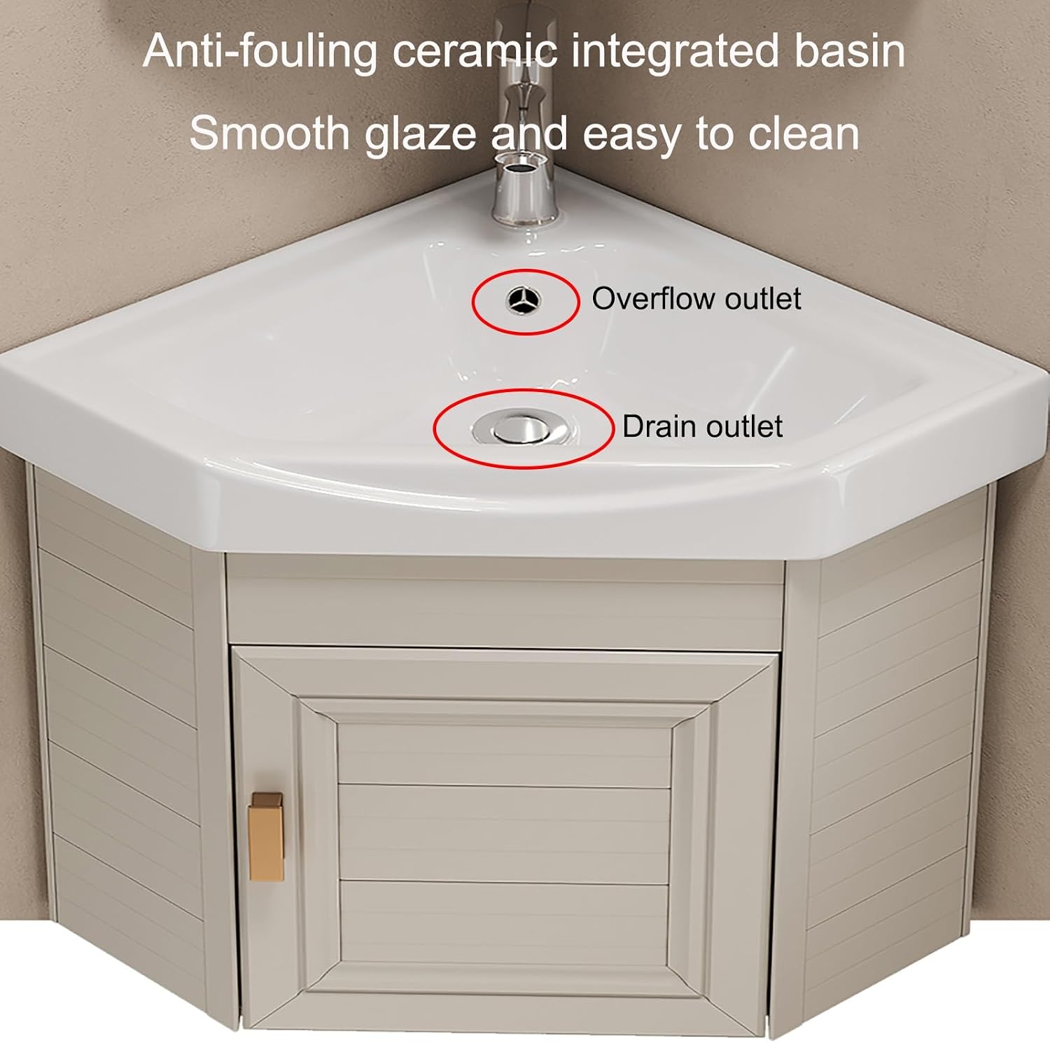 Wall-Mounted Beige Ceramic Sink with Vanity Set Complete Bathroom Fur Including Faucet 38Cm Space-Saving Washbasin & Under-Sink Cabinet for Modern Bathrooms.,