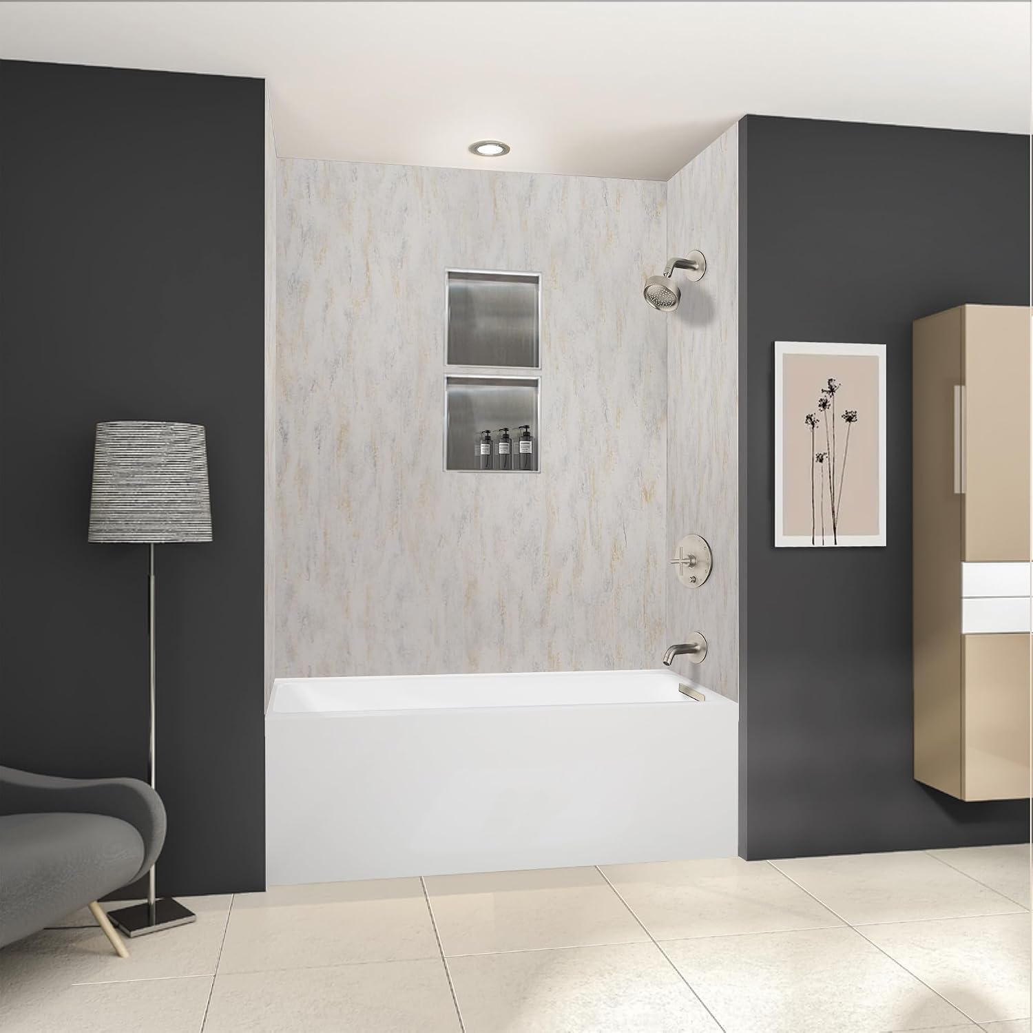 Transolid Unity AFR 60 x 30 x 22-1/4 in. Acrylic Alcove Bathtub with Right-Hand Drain, White/Brushed Nickel Nickel