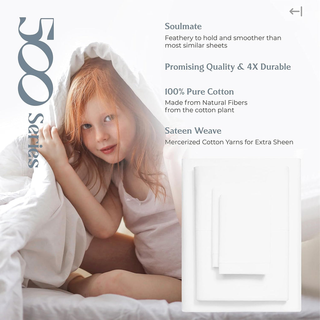 Mayfair Linen 100% Egyptian Cotton 2 Pack King Sheet Set - Luxury 500 Series Soulmate Collection Cotton King Size Sheet Set (8 PC, White), Soft, Cooling 16' Deep Pocket Hotel Quality Bed Sheets