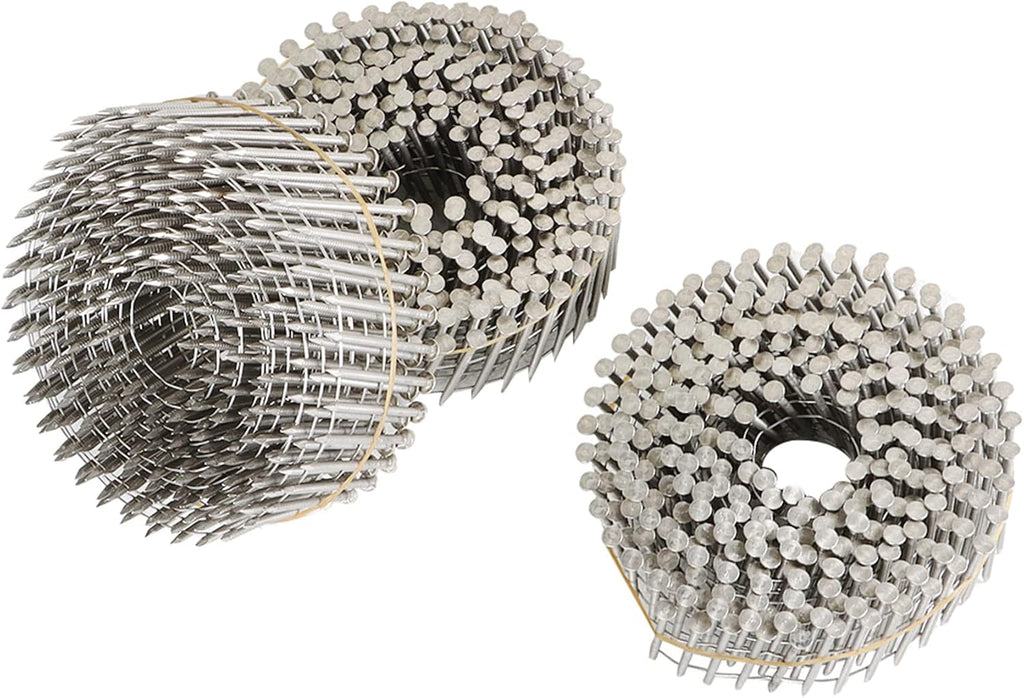 marddpair 3600 Count 2-Inch x .090-Inch 15-Degree Ring Shank Stainless Steel Siding Nails Collated Wire Coil for Wood Siding or Fencing