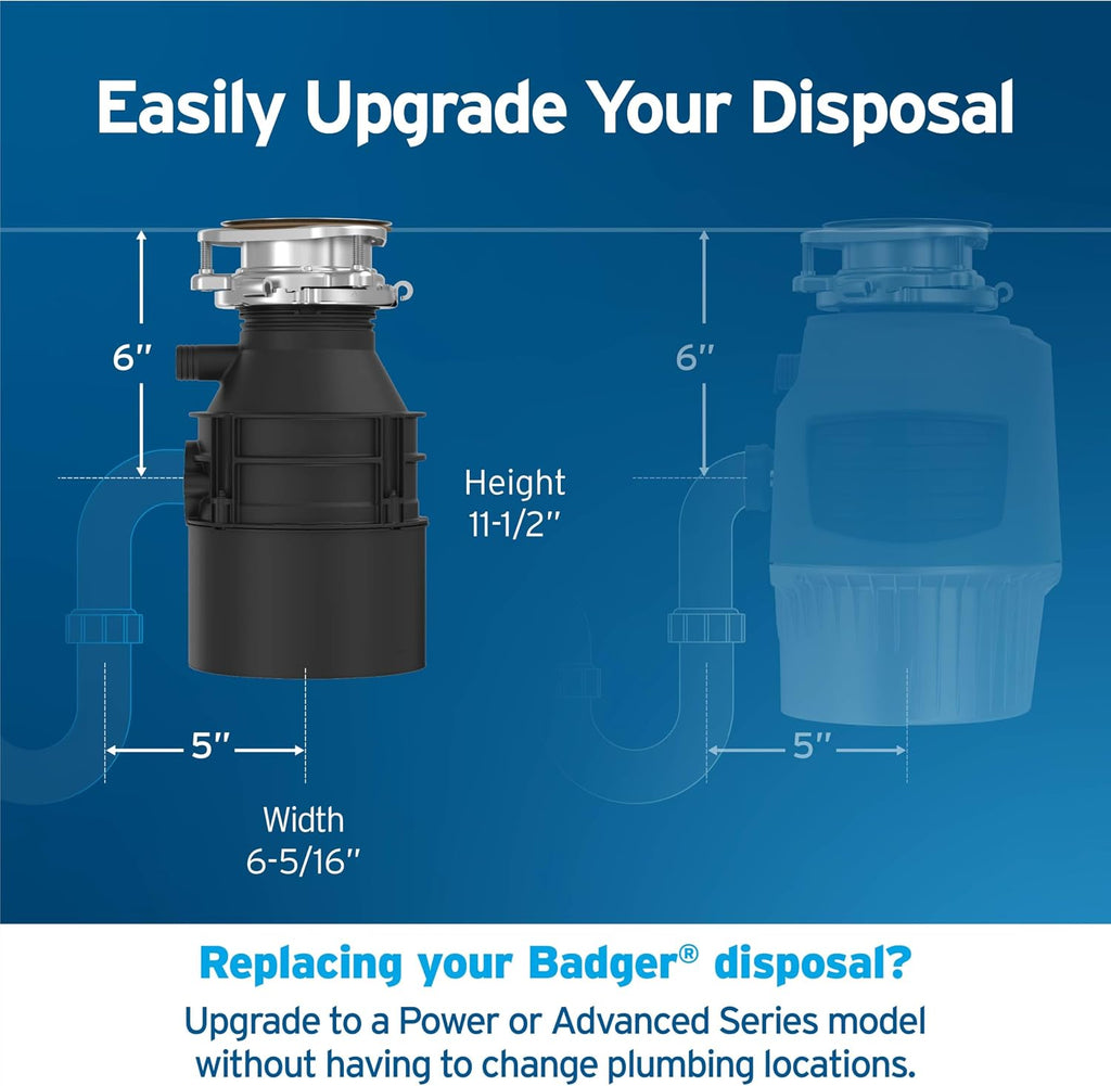 InSinkErator Badger 5 Garbage Disposal, Badger Series 1/2 HP Continuous Feed Food Waste Disposer