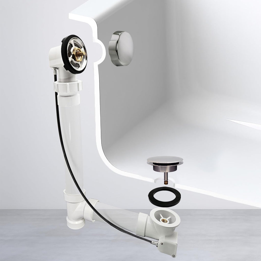 Westbrass A50P35BJ-05 1-1/2' Sch. 40 PVC 35' Cable Driven Bath Waste Kit with Ball Joint Head and Brass Trim Drain Kit, Polished Nickel