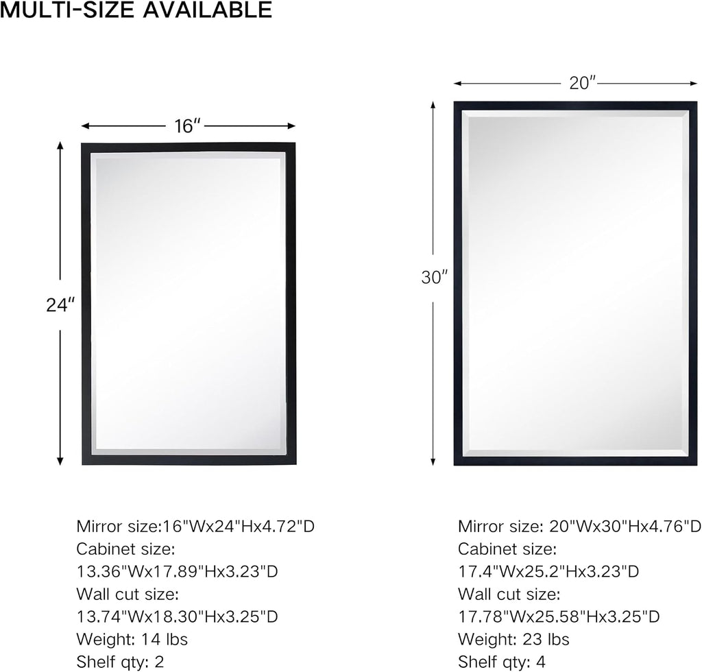 TEHOME Chrome Recessed Bathroom Medicine Cabinet with Mirror Squared Cornered Rectangle Metal Framed Medicine Cabinet with Beveled Mirror 16x24''