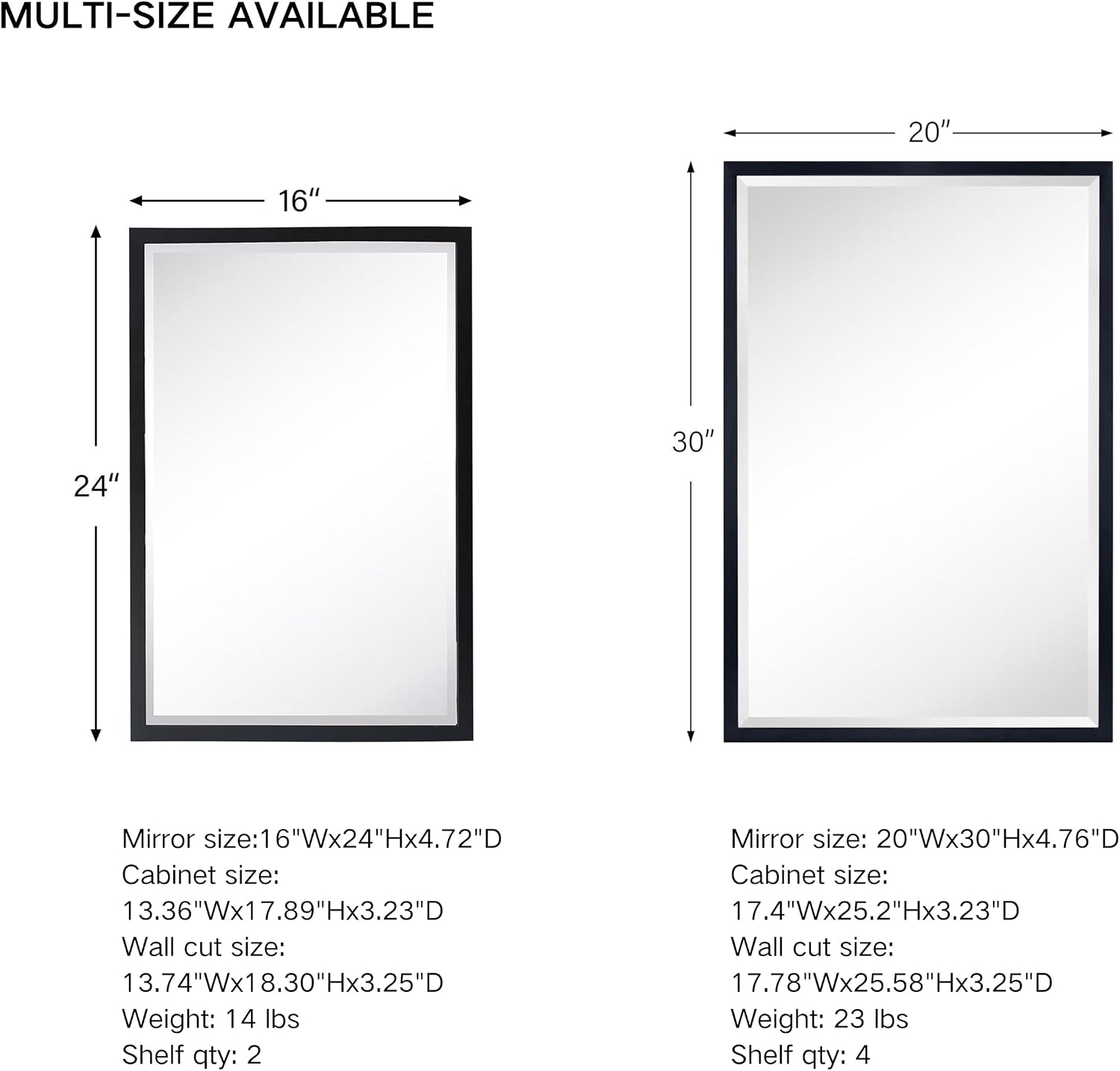TEHOME Brush Nickel Metal Framed Recessed Bathroom Medicine Cabinet with Mirror Rectangle Tilting Beveled Vanity Mirrors for Wall 16 x 24 inches