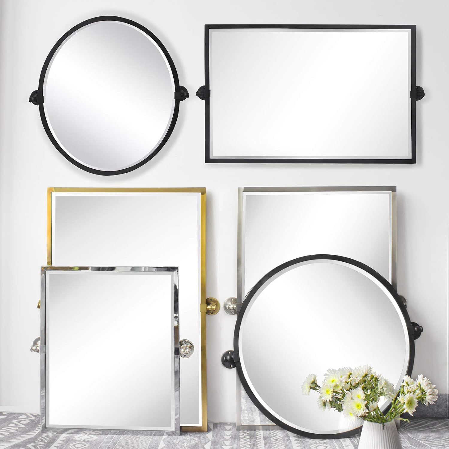 TEHOME Brush Nickel Metal Framed Recessed Bathroom Medicine Cabinet with Mirror Rectangle Tilting Beveled Vanity Mirrors for Wall 16 x 24 inches