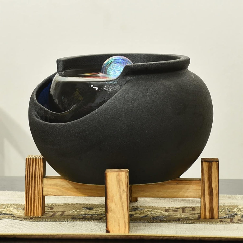HIHELO Desktop Fountain Ceramic Table Top Fountain Home Decor Tabletop Fountain Office Garden Ceramic Fountain for Indoor Use Water Fountain Outdoor