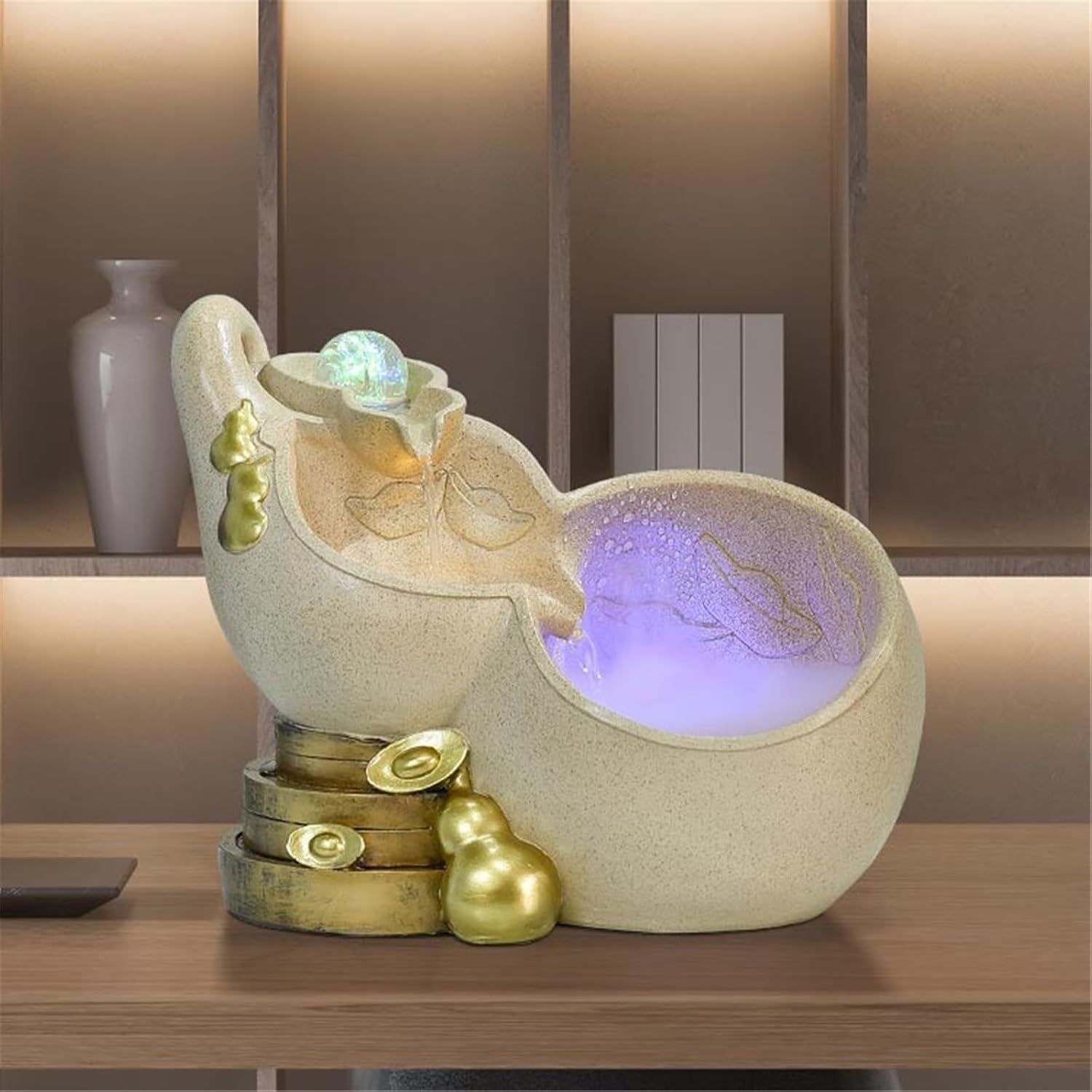 Tabletop Tabletop Fountain Resin Waterfall Fountains Water Feature Feng Shui Meditation Desktop Decor(Blue)