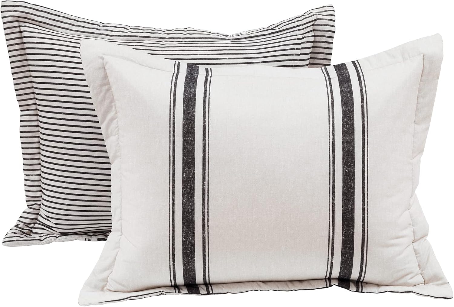 Lush Decor Farmhouse Stripe Reversible Cotton Comforter Set, 3 Piece Set, Full/ Queen, Black - Cozy Farmhouse Bedding Set - Rustic Decor - Striped Comforter - Modern Farmhouse Bedroom Decor