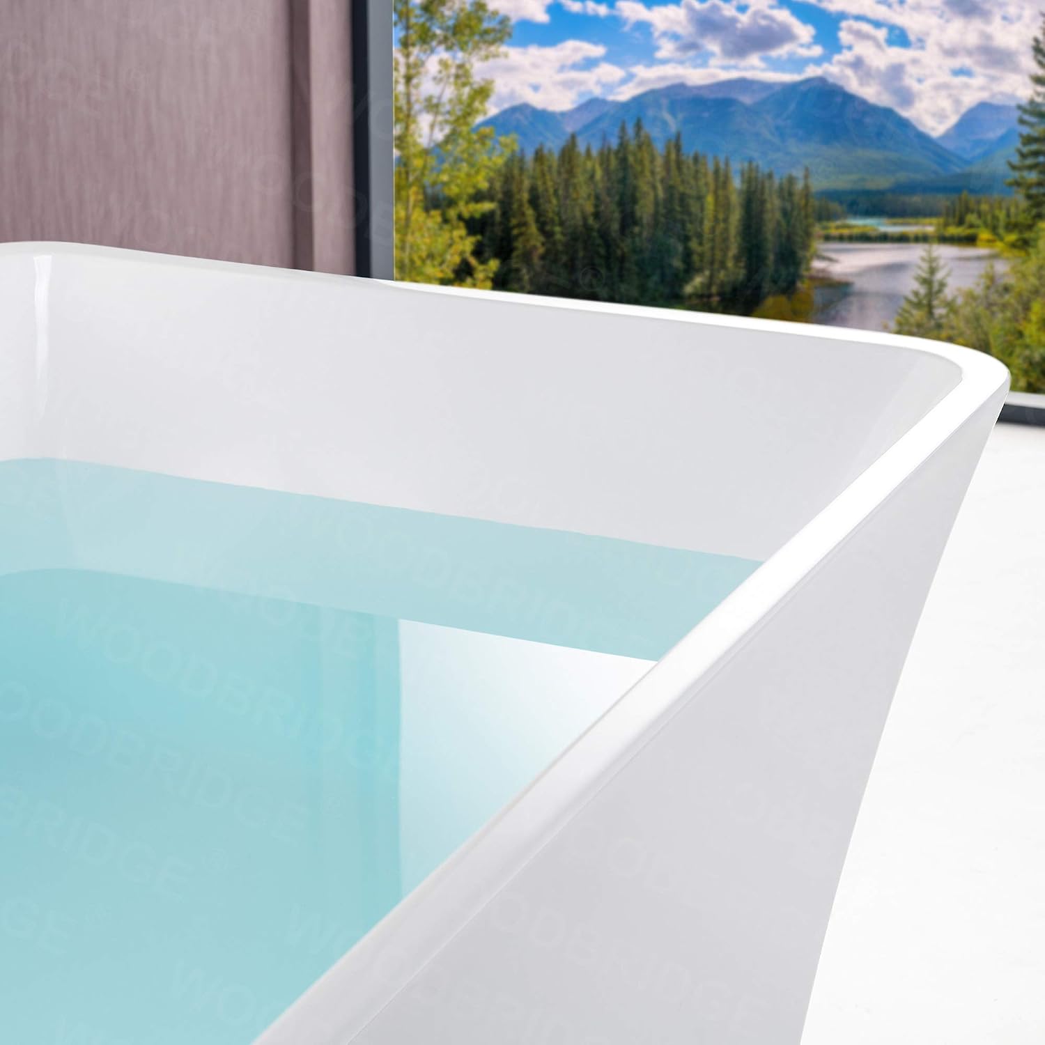 WOODBRIDGE 59' Acrylic Freestanding Bathtub Contemporary Soaking White Tub with Brushed Gold Overflow and Drain，BTA1509 -BG-Drain &O
