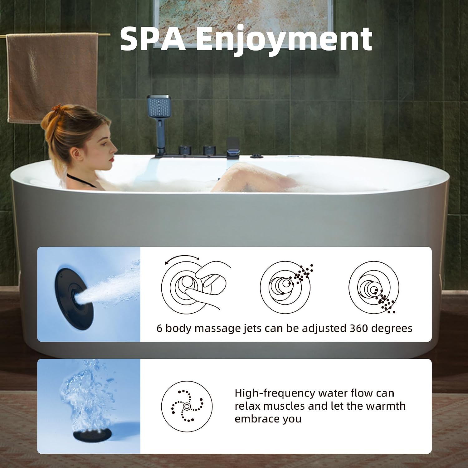 WOODBRIDGE 59' x 31-1/2' Whirlpool and Air Bath Heated Soaking Combination Tub with Adjustable Speed Air Blower, Tub Filler, and LED control panel, Matte Black Finish Trim and Drain Kit, BM100+F0051MB