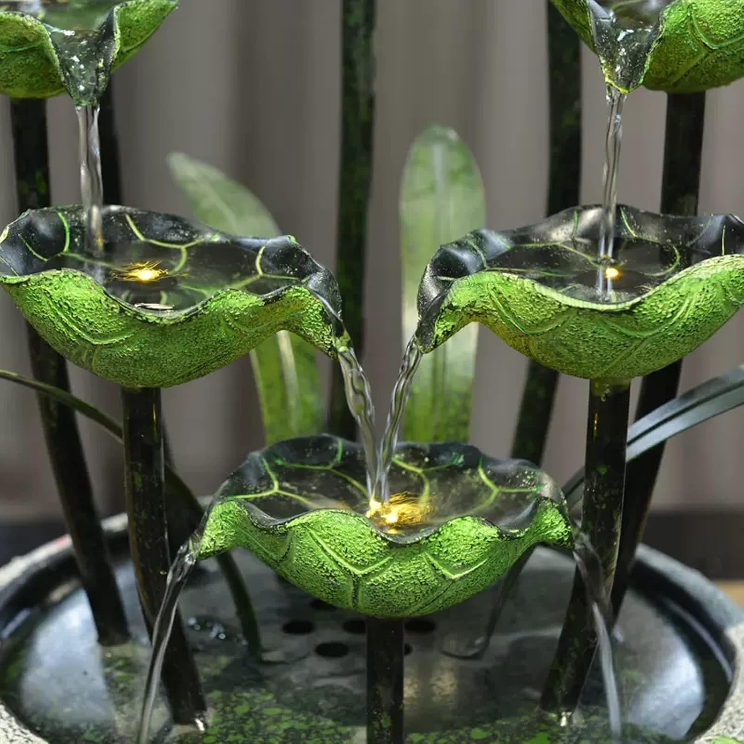 HIHELO Desktop Fountain Tabletop Fountain Indoor Lotus Leaf Relaxation Fountain Tabletop Waterfall Decoration Fountain Zen Meditation Indoor Waterfall Water Fountain Outdoor (Size : Large)