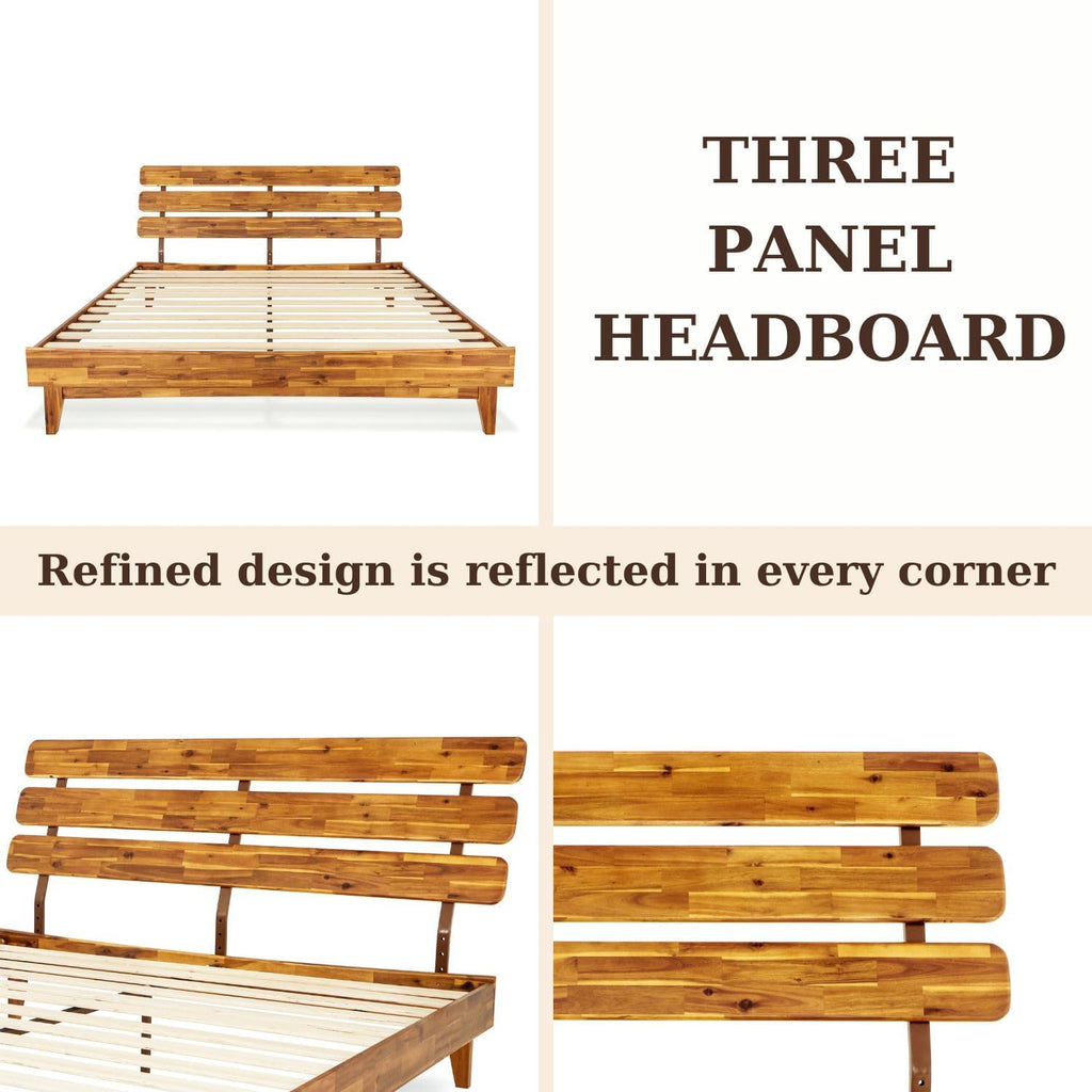 Bme Caden 15 Inch Deluxe Bed Frame with Adjustable Headboard - Mid Century, Retro Style with Acacia Wood - No Box Spring Needed - 12 Strong Wood Slat Support - Easy Assembly - Caramel, King