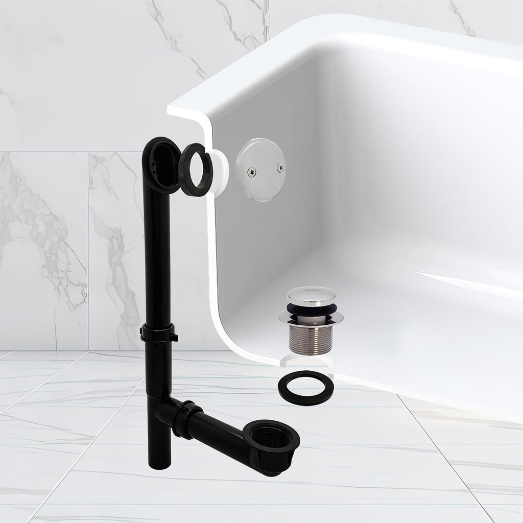 Westbrass Y593144CP-12 14' Black Tubular Bath Waste & Overflow Assembly with Tip-Toe Drain Plug and Two-Hole Faceplate, Polished Chrome (12-Pack)