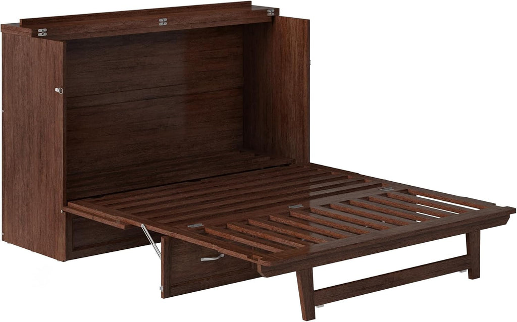 AFI, Northfield Murphy Bed Chest Queen with 6' Mattress, Storage Drawer & Built-in USB Charger, Burnt Amber