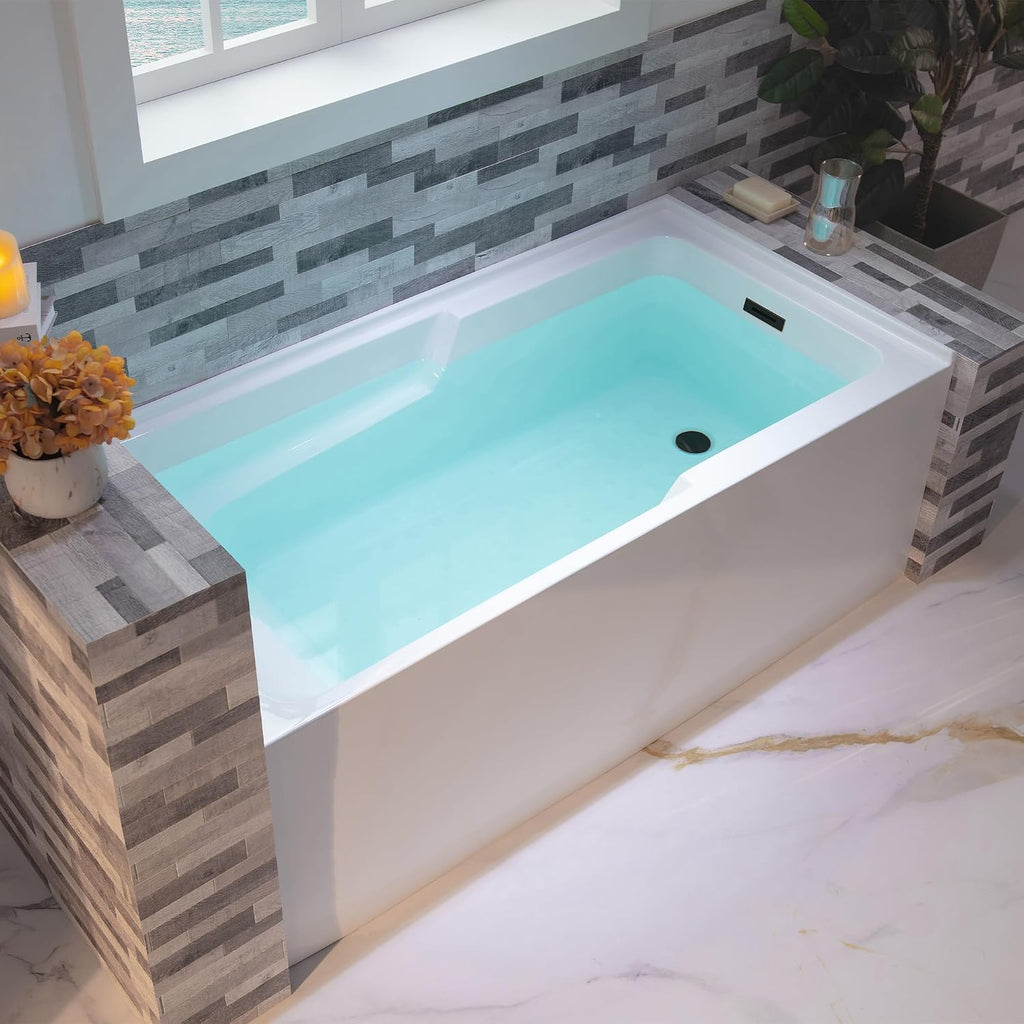 WOODBRIDGE 60' Acrylic Rectangular Alcove Soaking Bathtub in White with Right Drain, Oil Rubbed Bronze pop-UP Drain Included BA6030R