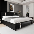 TTVIEW Modern Faux Leather Upholstered Platform Bed Frame with Iron Metal Decor, Adjustable Curved Headboard, Wooden Slats Support, No Box Spring Needed, Queen Size, Black