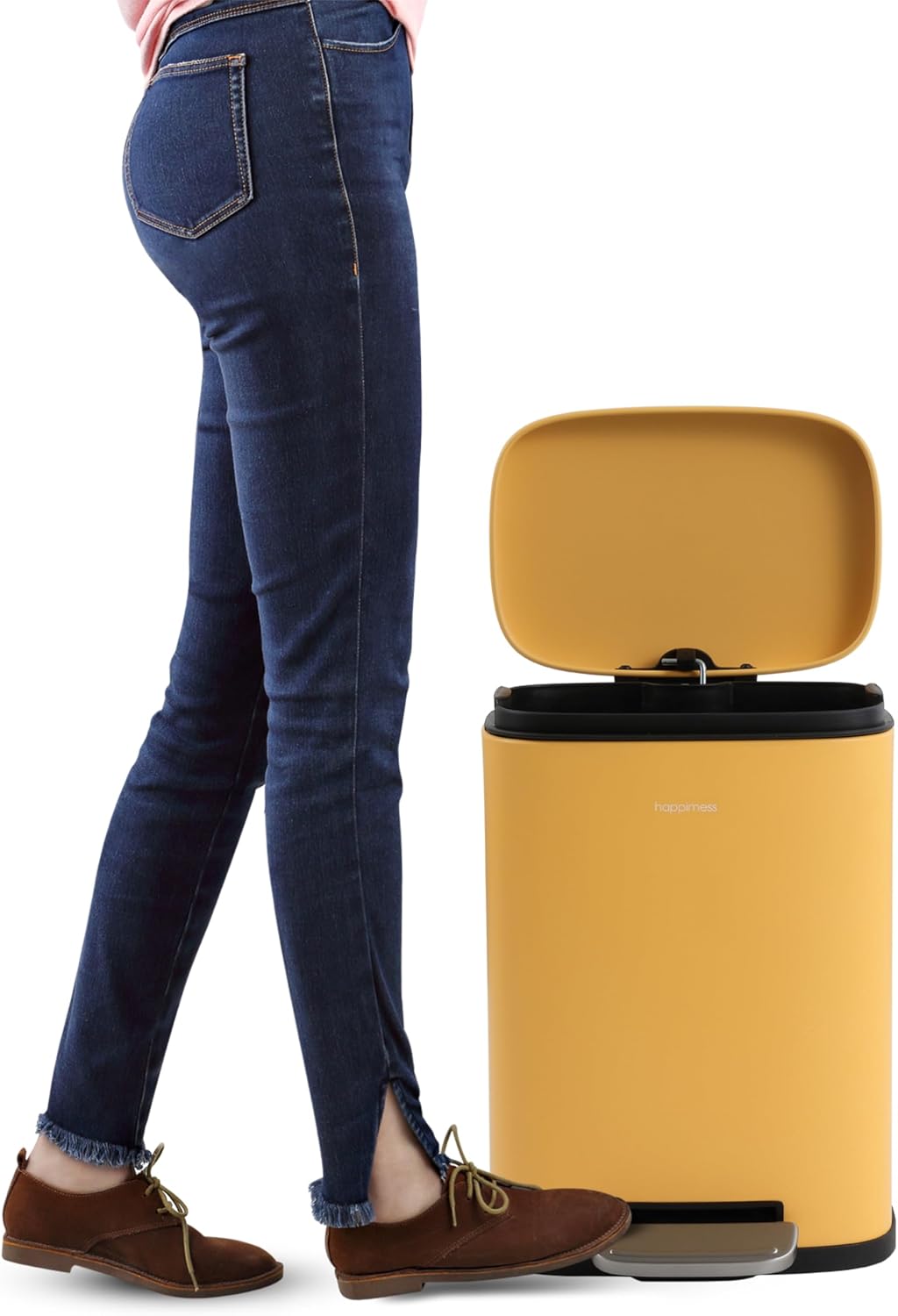 happimess HPM1006L Connor Rectangular 13-Gallon Trash Can with Soft-Close Lid and Free Mini Trash Can, Fingerprint Resistant, Modern, Minimalistic for Home, Kitchen, Office, Bathroom, Daffodil Yellow