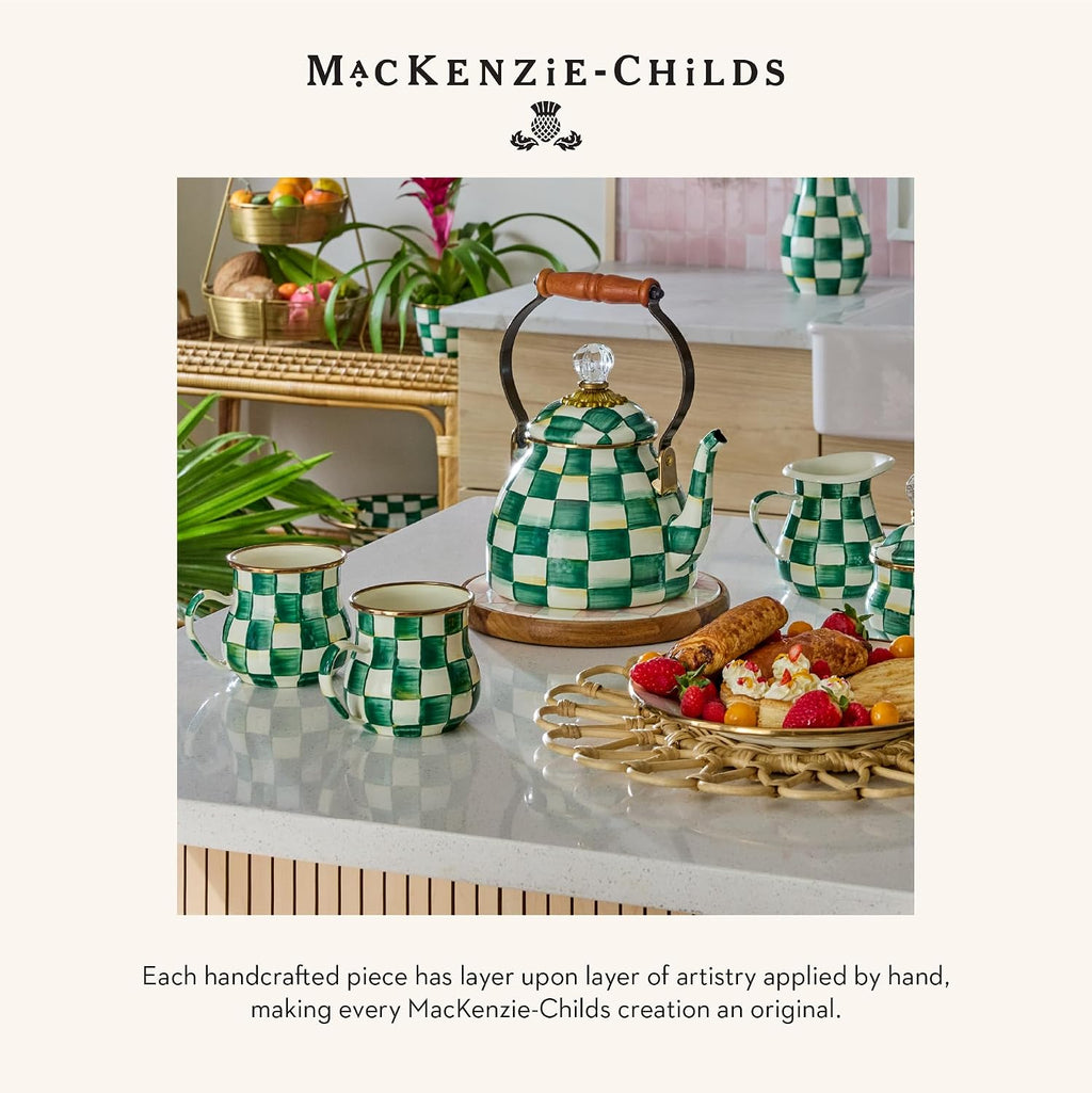 MACKENZIE-CHILDS Wood Paper Towel Holder, Decorative Paper Towel Holder for Kitchen, Green-and-White Emerald Check