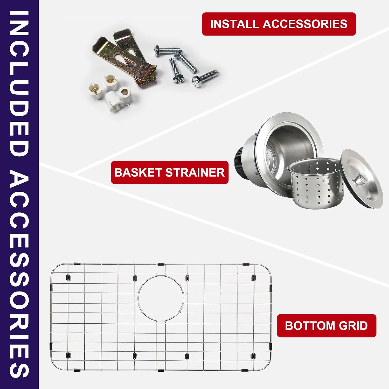 30 Inch Undermount Kitchen Sink 18 Gauge Stainless Steel Spacious Single Bowl Curved Shape Round Corner Deep Sinks with Basket Strainer and Bottom Grid 30' x 18' x 9'