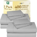 California Design Den Pack of 2 King Sheet Set 400 Thread Count 100% Cotton Sateen - Soft and Breathable Sheets, 2 Sets of Deep Pocket King Sheet Set Cotton - Light Grey