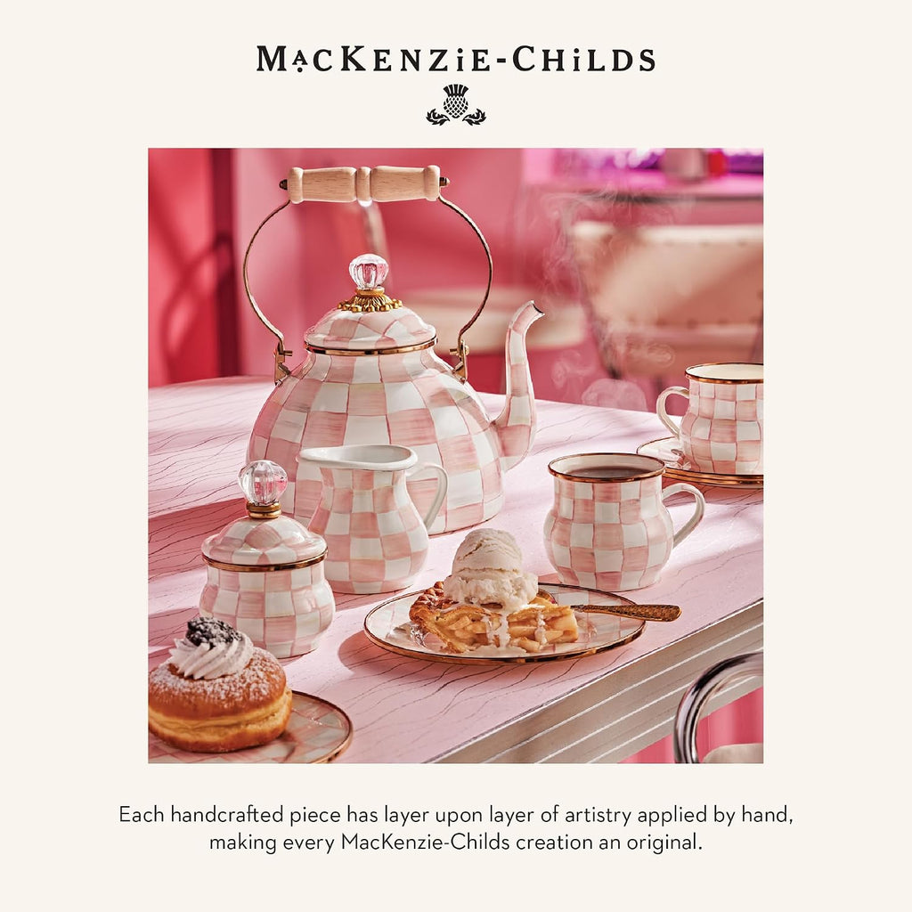 MACKENZIE-CHILDS Wood Paper Towel Holder, Decorative Paper Towel Holder for Kitchen, Pink-and-White Rosy Check