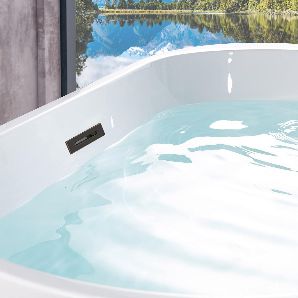 WOODBRIDGE 54'Freestanding White Acylic Soaking Bathtub with ORB Drain and Overflow,BTA1702-ORB