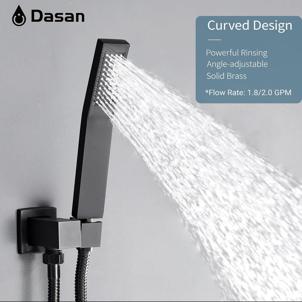 DASAN Tub Shower Faucets Sets Complete Matte Black Bathtub Shower System with Waterfall Tub Spout, Bathtub Faucet Set Tub and Shower Faucet Combo Trim Kit with Valve, DA-SS04MB-S10W