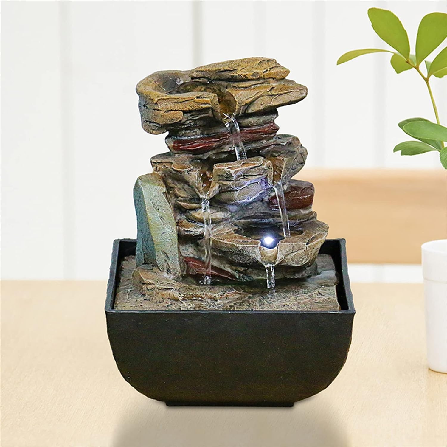 Indoor Tabletop Fountains Tabletop Fountain with LED Lights - 3-Step Rock Falls Indoor Waterfall Feature - Calming and Relaxing Water Sound Home Decor Decoration Meditation Fountain (Color : A)