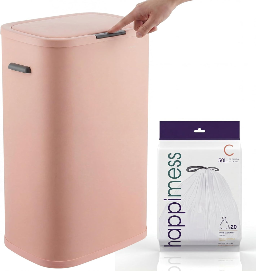 happimess HPM1017G Tammi Kitchen 14.5-Gallon Slim Metal Push Button Trash Can for Home, Kitchen, Laundry Room, Office, Bedroom, Bathroom, Flamingo Pink