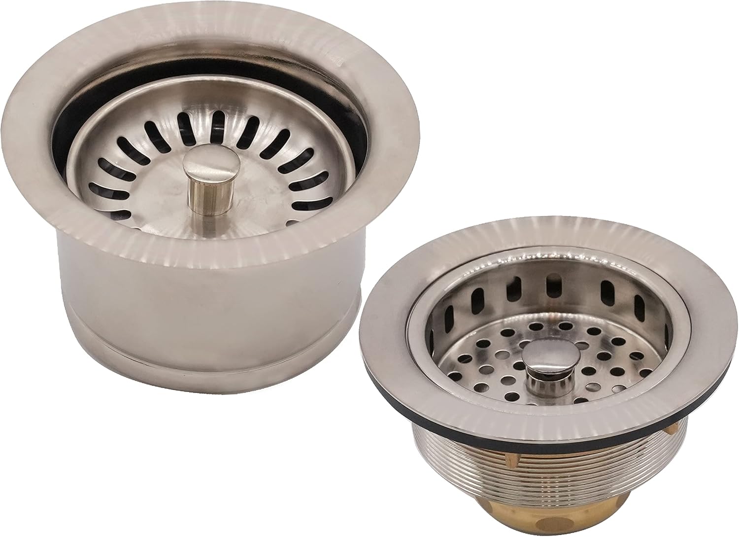 Westbrass CO2196S-20 Combo Pack 3-1/2' Post Style Large Basket Extra-Deep Collar Kitchen Sink Waste Disposal Flange with Strainer Stopper, Stainless Steel