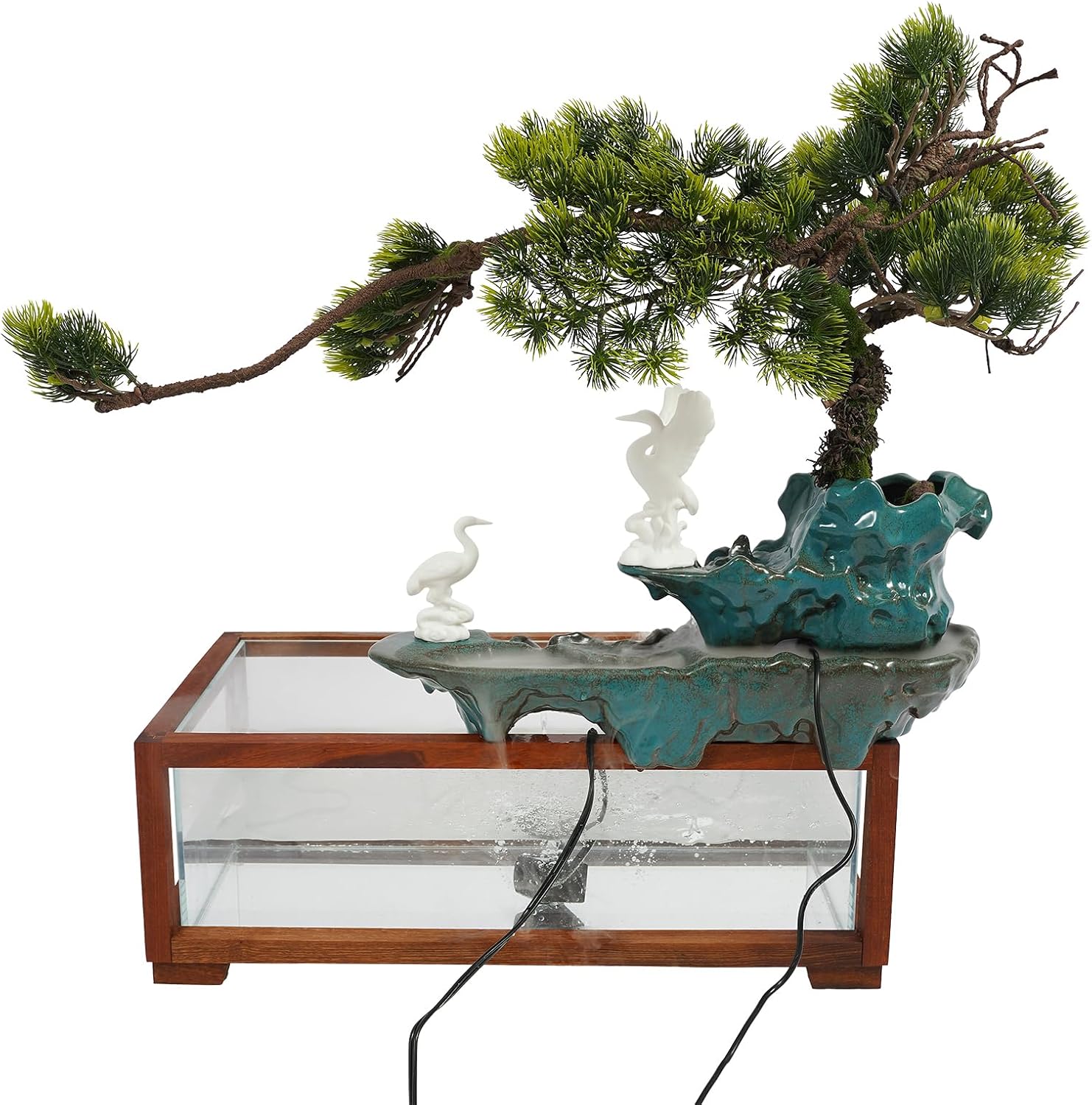 Tabletop Water Fountains Indoor Waterfall with Mist Fake Plants for Feng Shui Wealth Boom Desk Fountain with Fish Tank Pump Atomizer for Meditation in Living Room Bedroom Entrance Yoga Room