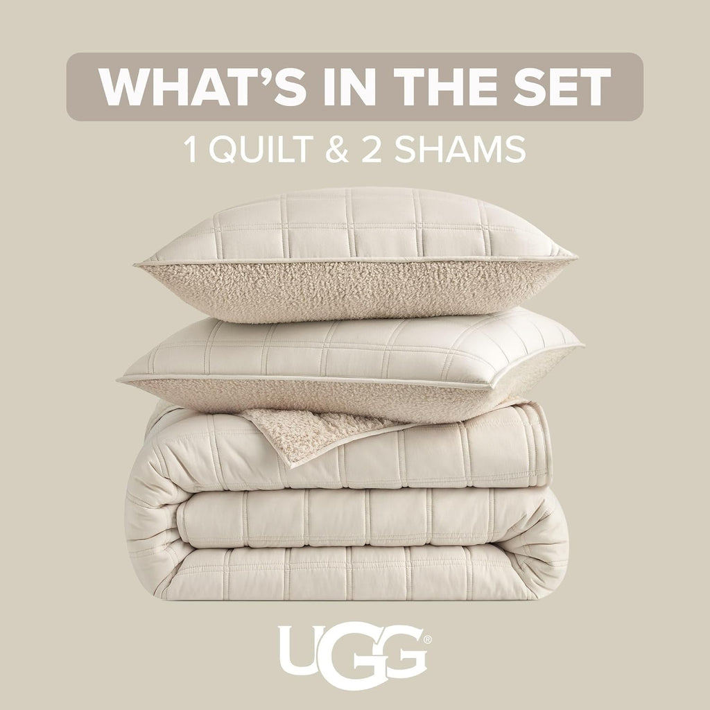 UGG Twin/Twin XL Quilt Set with 1 Pillow Sham – 2 Piece Lightweight All-Season Bedspread, Ultra-Soft Fluffy Reversible Quilt Set for Dorm, Apartment & Modern Bedroom Decor, Cream (Gizelle)