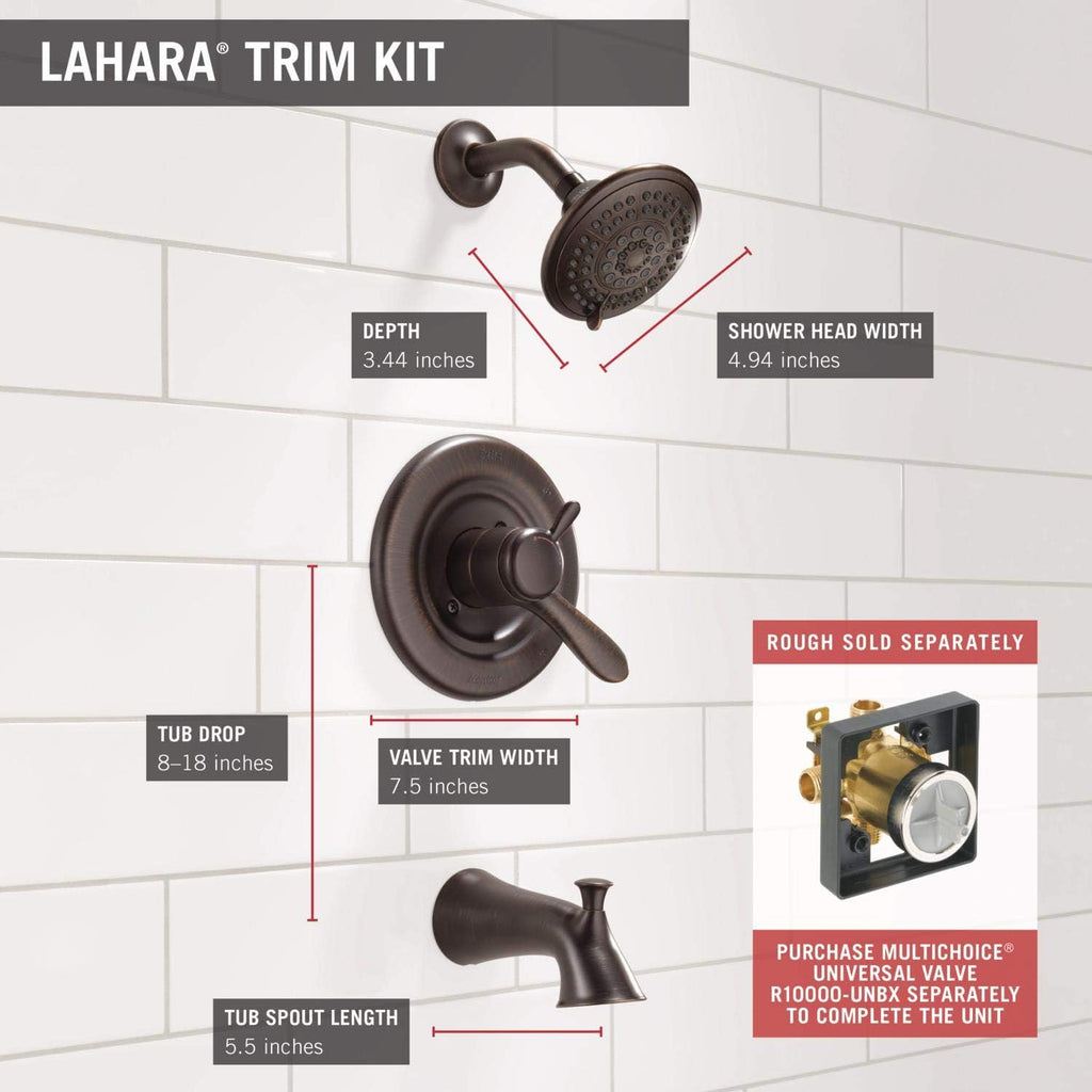 Delta Faucet Lahara 17 Series Dual-Function Tub and Shower Trim Kit with 5-Spray Touch-Clean Shower Head, Venetian Bronze T17438-RB (Valve Not Included)