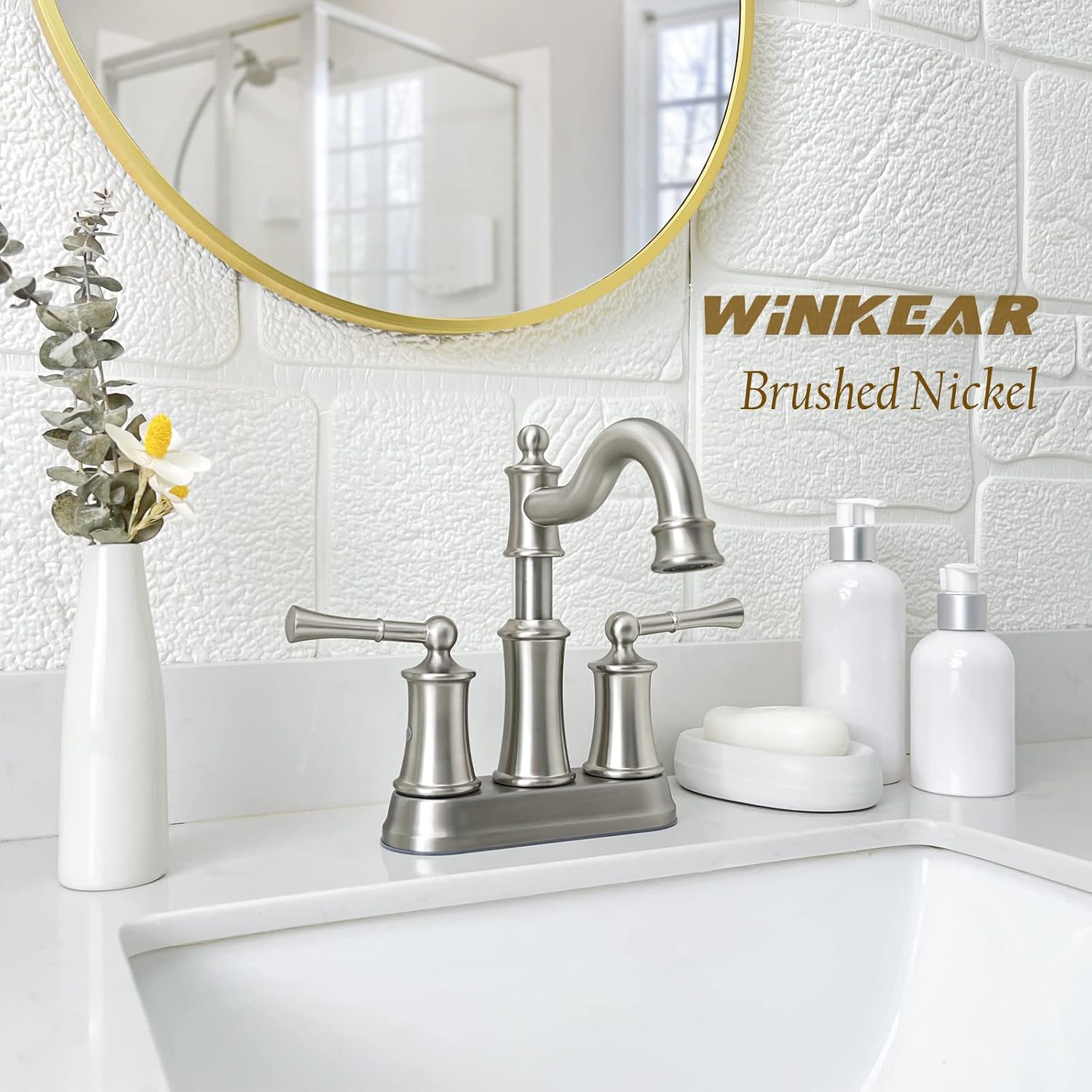 Roman Bathroom Faucet Set, Centerset Sink Faucet 2 Hole with Pop Up Drain, Free Standing Tub Faucet Filler with High Pressure Handheld Shower, Brushed Nickel