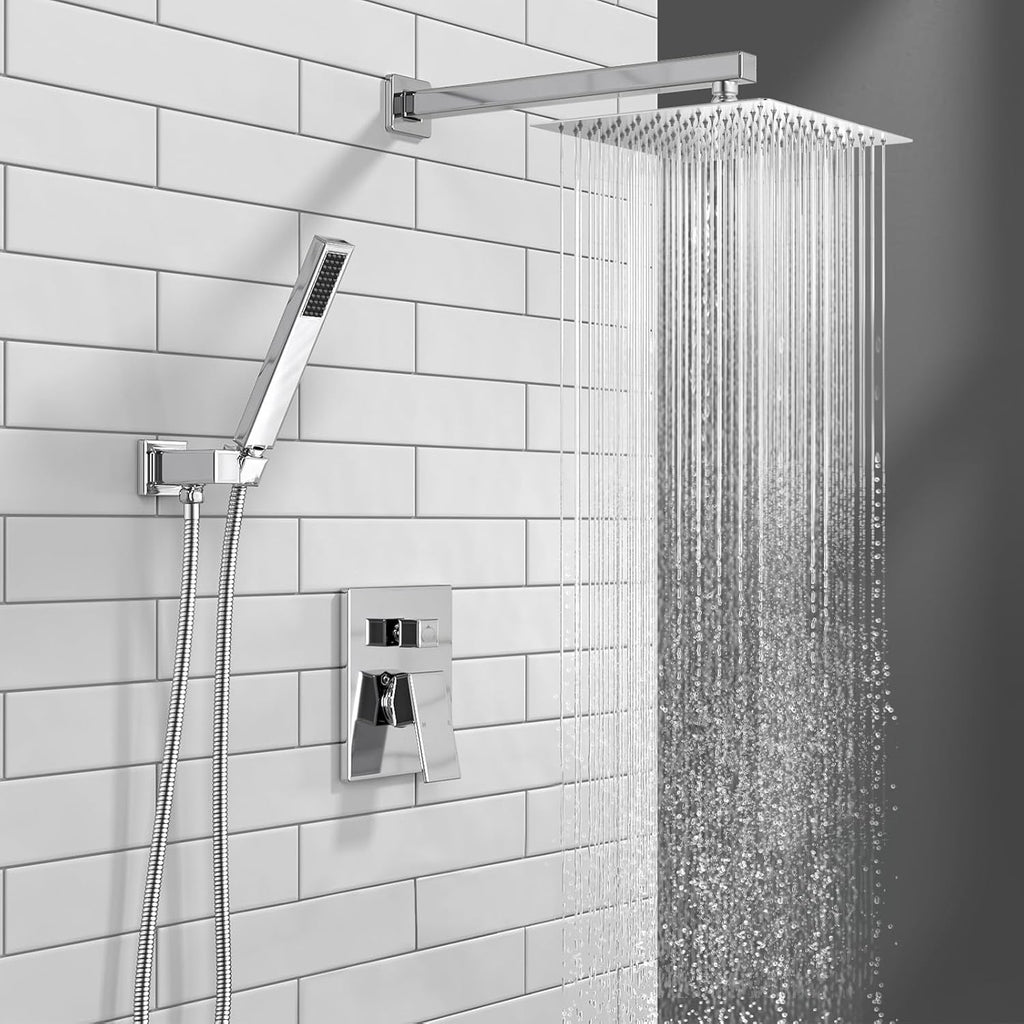 Lava Odoro 2-Setting Rainfall Shower Faucet Set and Bathroom Faucet Chrome, Gold Shower Sytem with Rough-in Valve, Chrome
