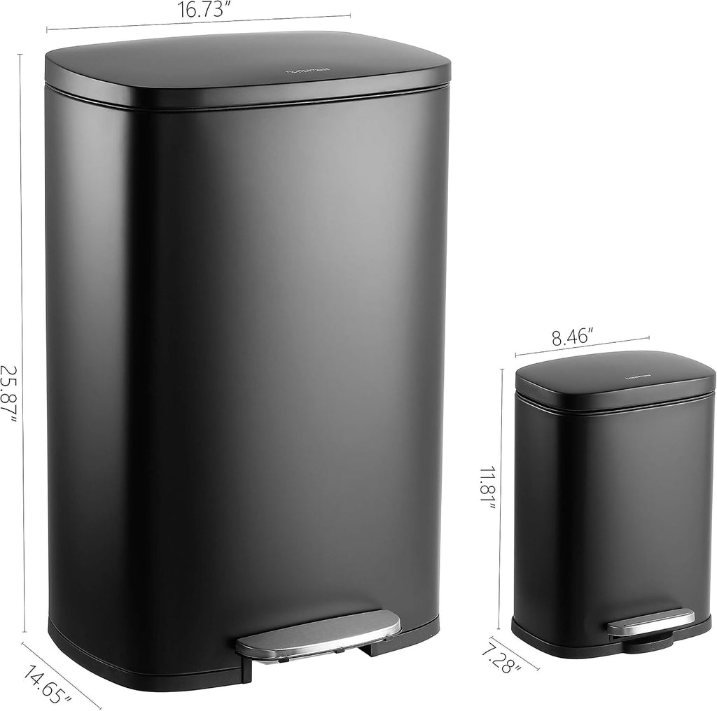 happimess HPM1006B Connor Rectangular 13-Gallon Trash Can with Soft-Close Lid and Free Mini Trash Can, Fingerprint Resistant, Modern, Minimalistic for Home, Kitchen, Office, Bathroom, Black