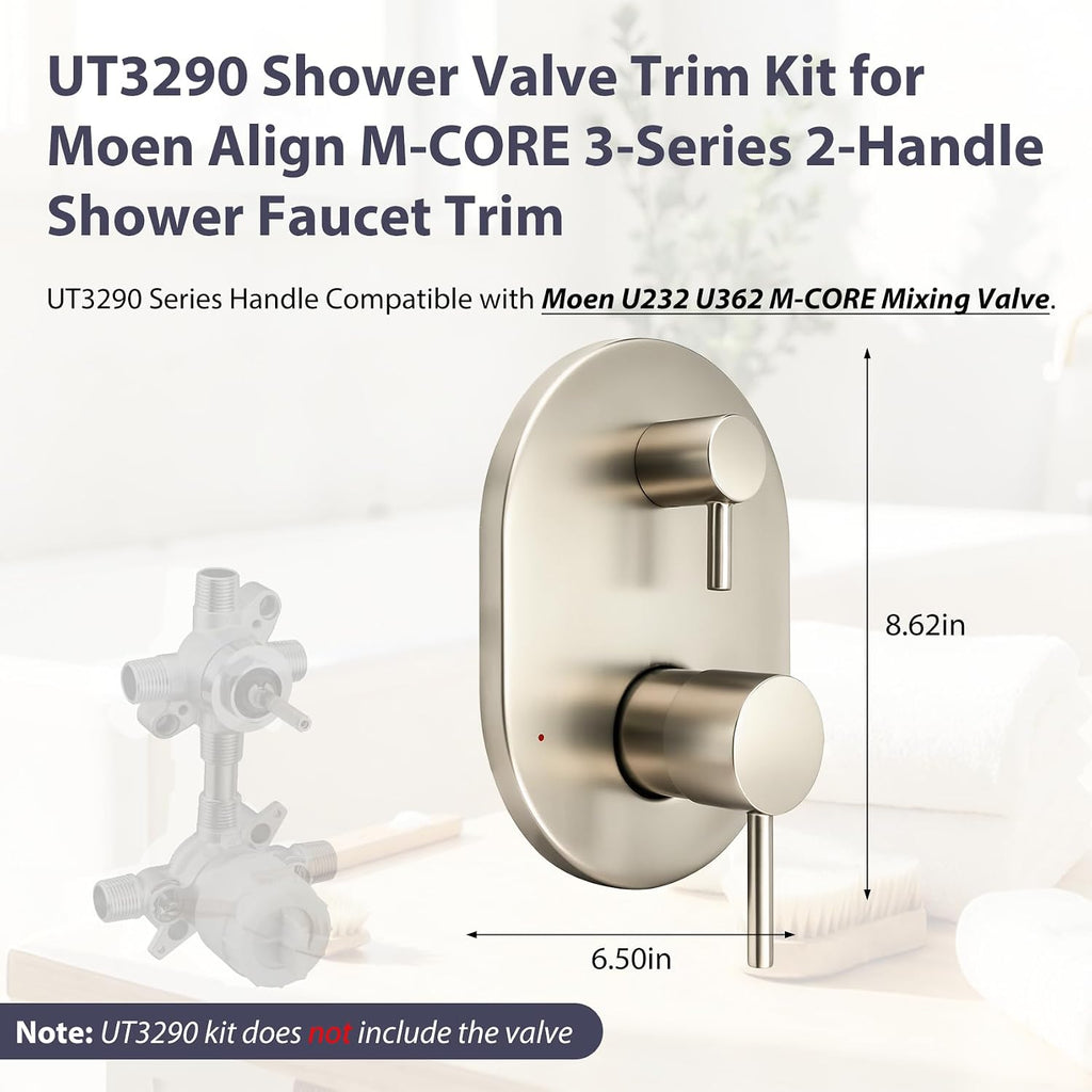 UT3290BN Shower Valve Trim Kit for Moen Align Brushed Nickel M-CORE 3-Series 2-Handle Shower Faucet Trim, Shower Trim UT3290 UT3290BL UT3290BG, Include 1213 Cartridge, U232 U362 Valve Required -2 Year