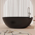 65' Stone Resin Freestanding Bathtub, Oval Solid Surface Bathroom Freestanding Tubs,Stand Alone Soaking Tub with Drain & Integrated Slotted Overflow Matte black