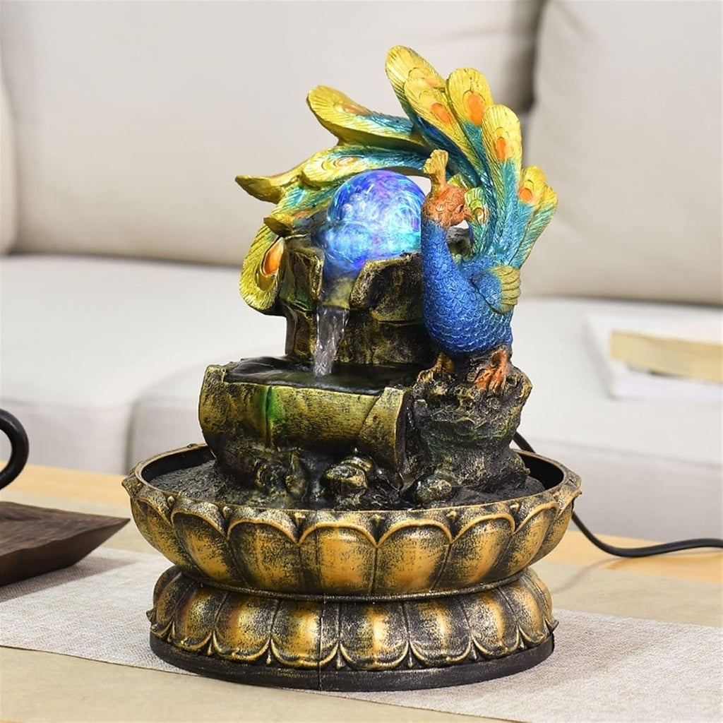 HIHELO Tabletop Fountain Tabletop Fountain Peacock Chinese Home Feng Shui Ball Fountain Dining Table Office Desktop Flowing Water Feng Shui Ornament Indoor Fountain