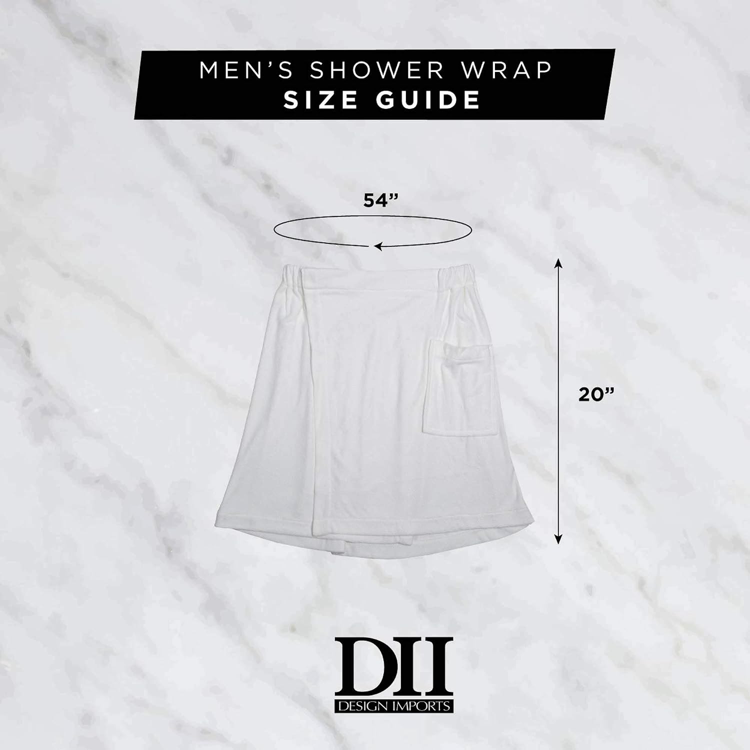 DII Men's Terry Shower Wrap Collection Adjustable with Velcro and Pocket, 54x20, Nautical Blue (Pack of 12)