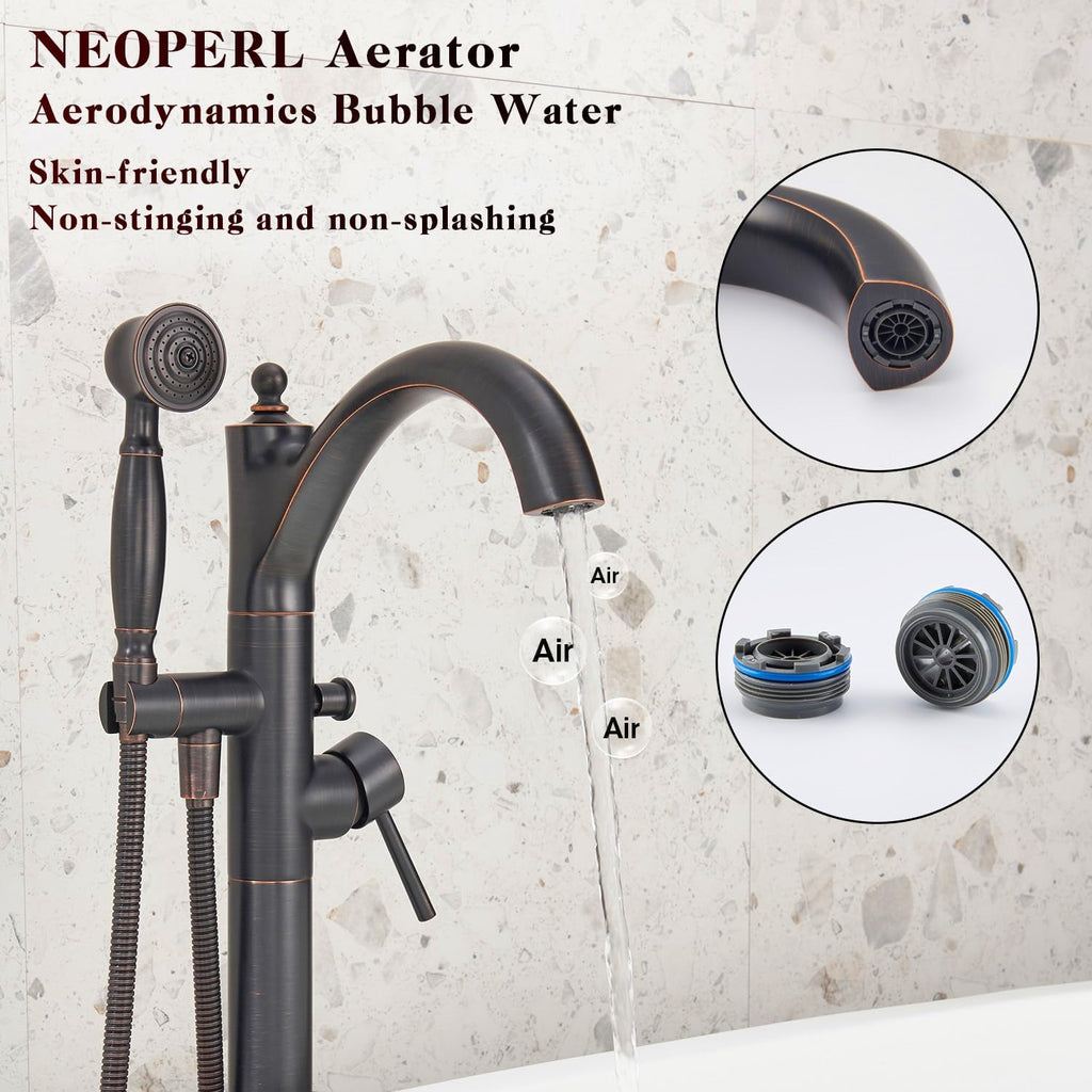 Freestanding Bathtub Faucet, Classic Free Standing Tub Faucet with Retro Handheld Sprayer High Flow Max 7.04GPM Floor Mounted Tub Fillers Swivel Spout Tub Faucets Oil Rubbed Bronze (WT-9002ORB)