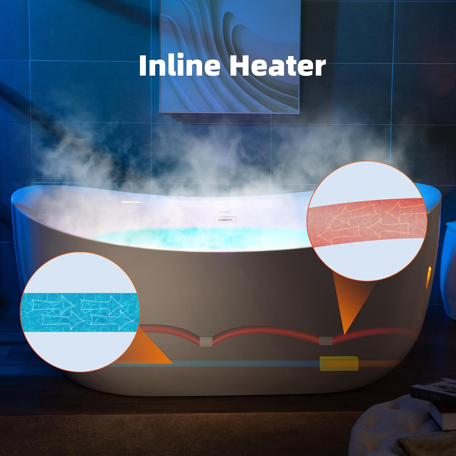 WOODBRIDGE 72' x 35-3/8' Whirlpool Water Jetted and Air Bubble Freestanding Heated Soaking Combination Bathtub with LED control panel, BJ400