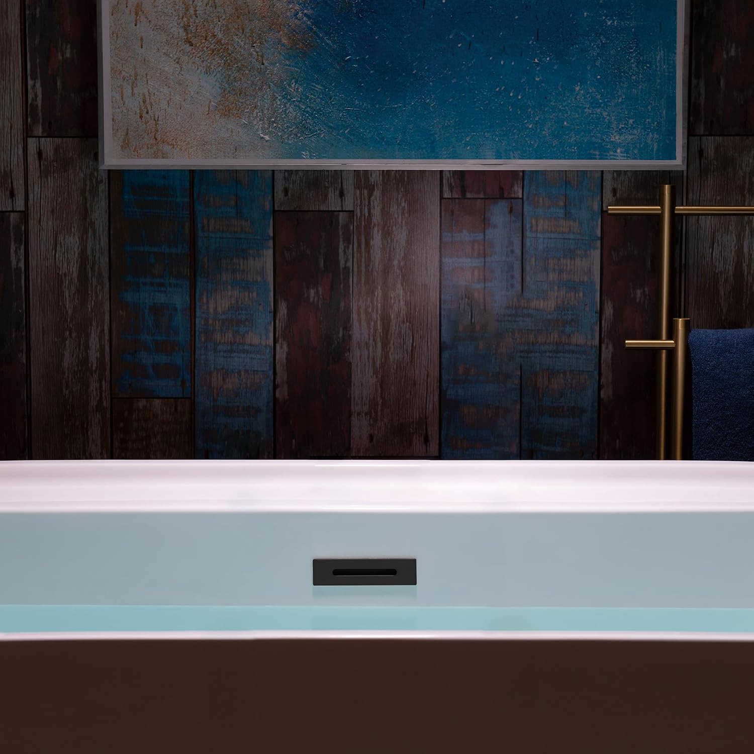 WOODBRIDGE 59' Acrylic Freestanding Bathtub Contemporary Soaking White Tub with Matte Black Overflow and Drain,White,B0064 MB