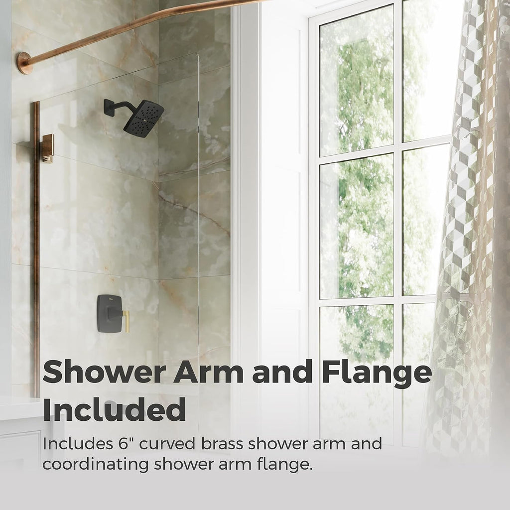 Pfister Vaneri Tub and Shower Faucet Set with Valve and Cartridge Included, 1-Handle Rain Shower Head with Tub Spout, Matte Black and Brushed Gold Finish, Model 8P8WS2VRISBBG