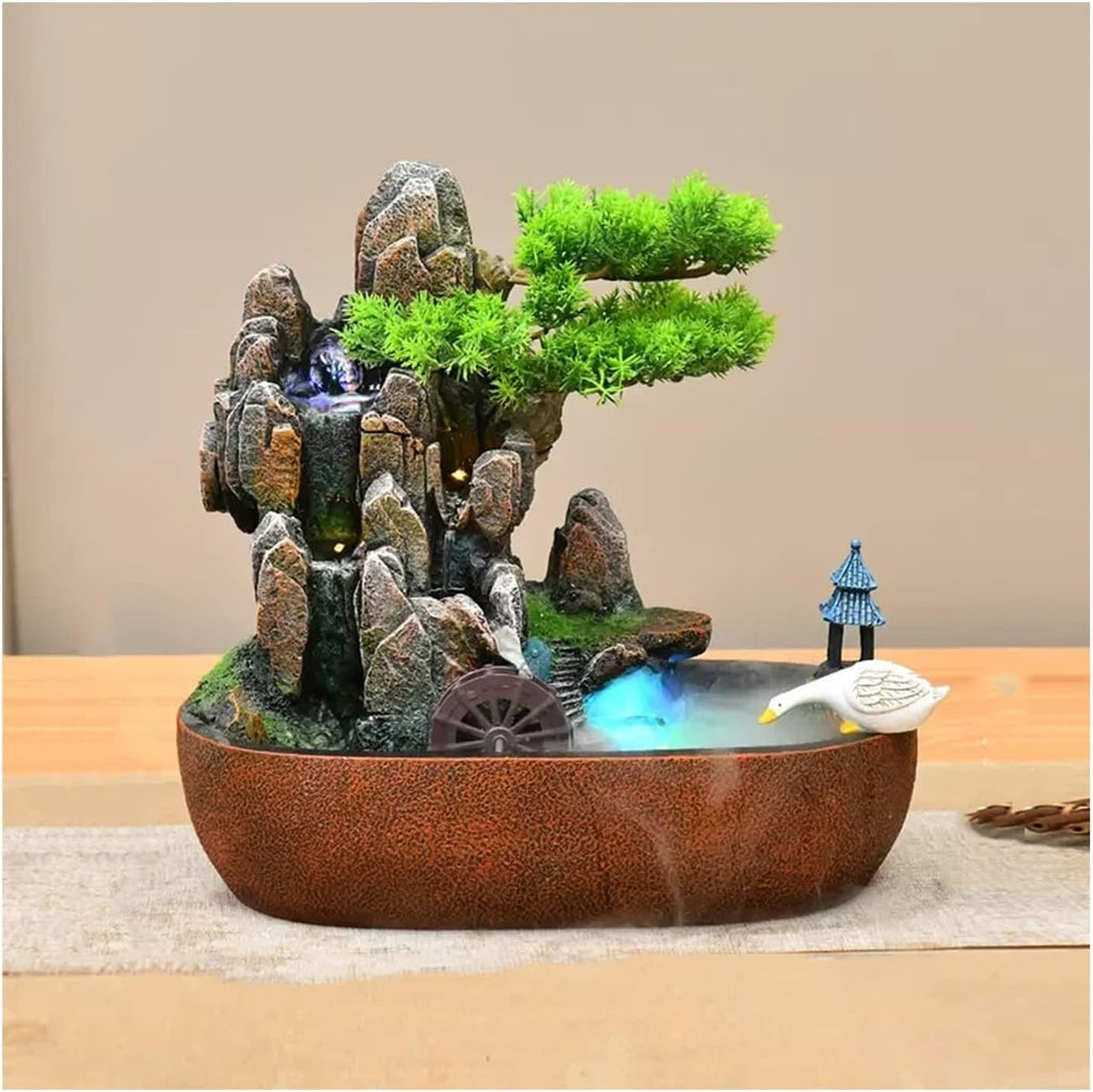 HIHELO Desktop Fountain Indoor Tabletop Fountain Resin Fountain Artificial Bonsai Trees and Stones Mountain Relaxing Waterfall Fountain Home Decoration Fountain Water Fountain Outdoor (Size : Small)