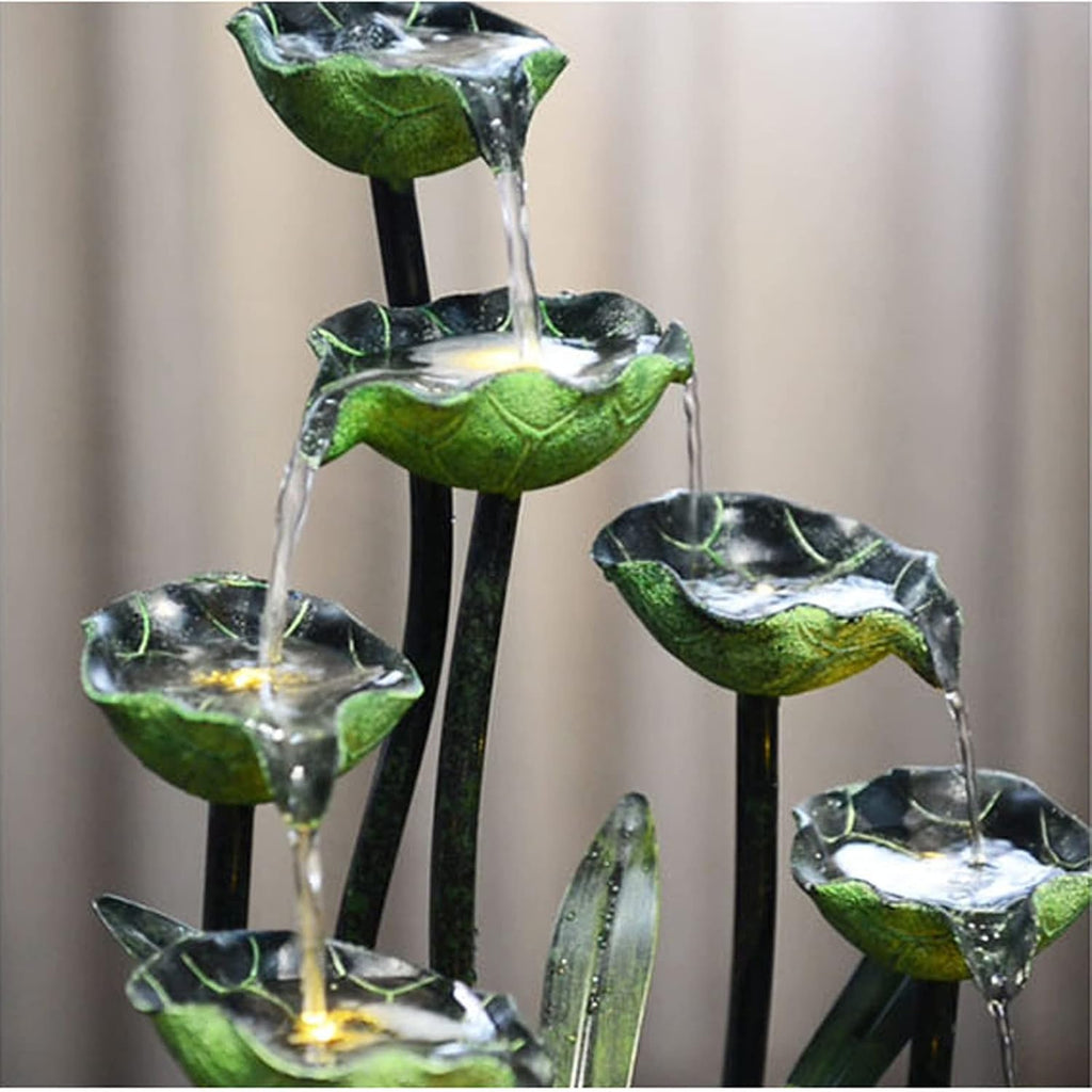 HIHELO Desktop Fountain Tabletop Fountain Indoor Lotus Leaf Relaxation Fountain Tabletop Waterfall Decoration Fountain Zen Meditation Indoor Waterfall Water Fountain Outdoor (Size : Large)