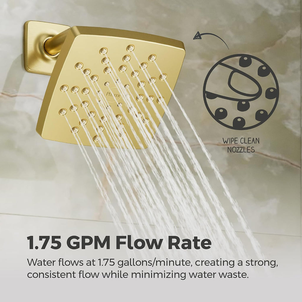 Pfister Vaneri Tub and Shower Faucet Set with Valve Single Handle Brushed Gold Finish Complete Trim Kit Push Button Diverter WaterSense Certified Bathroom Fixtures 8P8WS2VRISBG