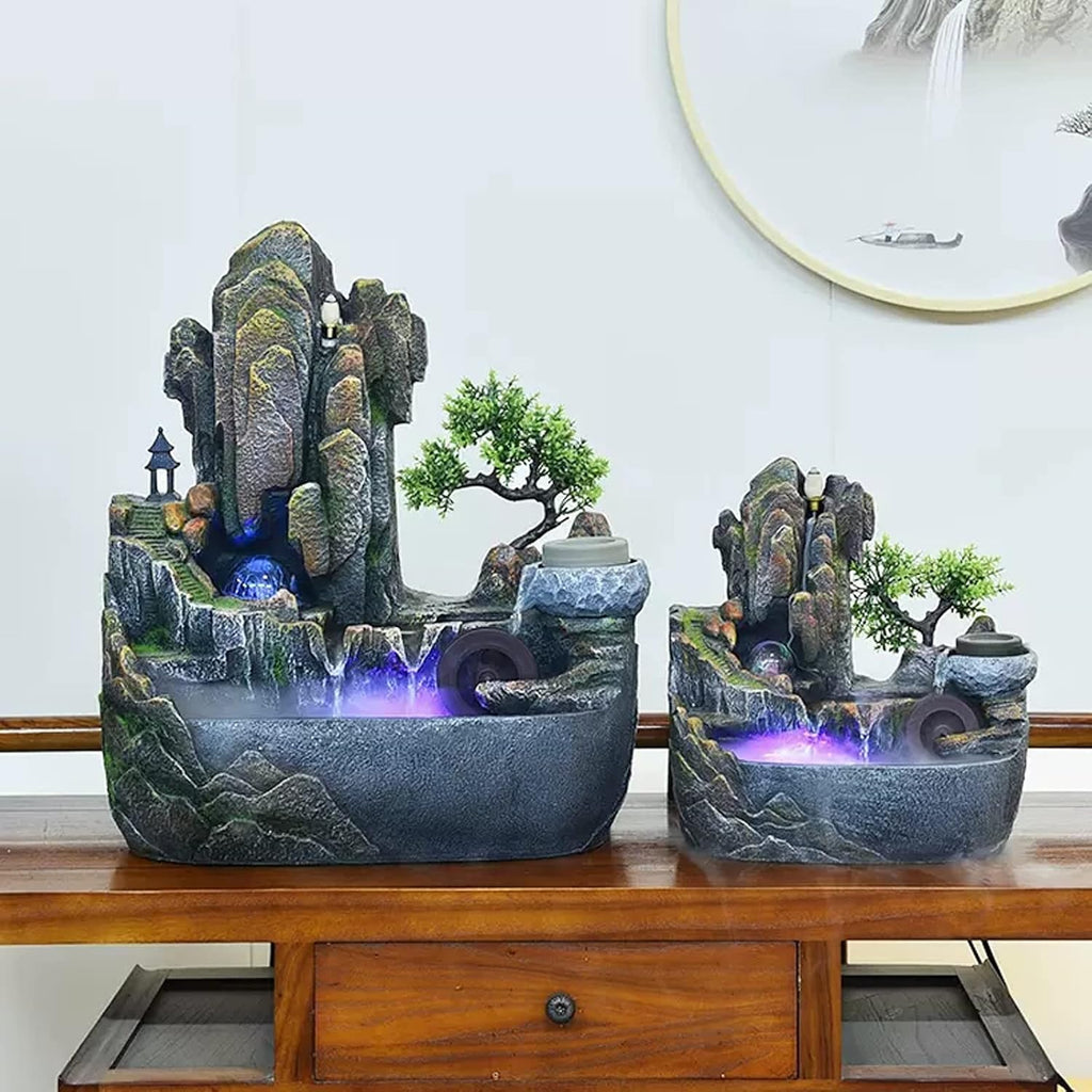 HIHELO Desktop Fountain Tabletop Fountain with Cascading Rock Waterfall and Rockery Stream Indoor Waterfall Function with Automatic Pump for Home Office Water Fountain Outdoor (Size : Medium)