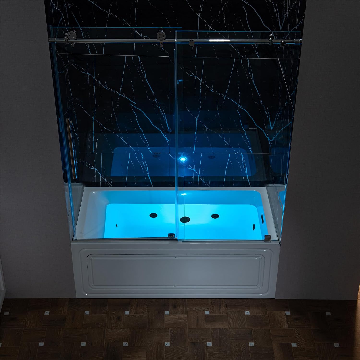 WOODBRIDGE 60' x 32' Alcove Acrylic Rectangular Whirlpool Heated Jetted Tub in White with right Drain, Matte Black Finish, BS667-R-MB02
