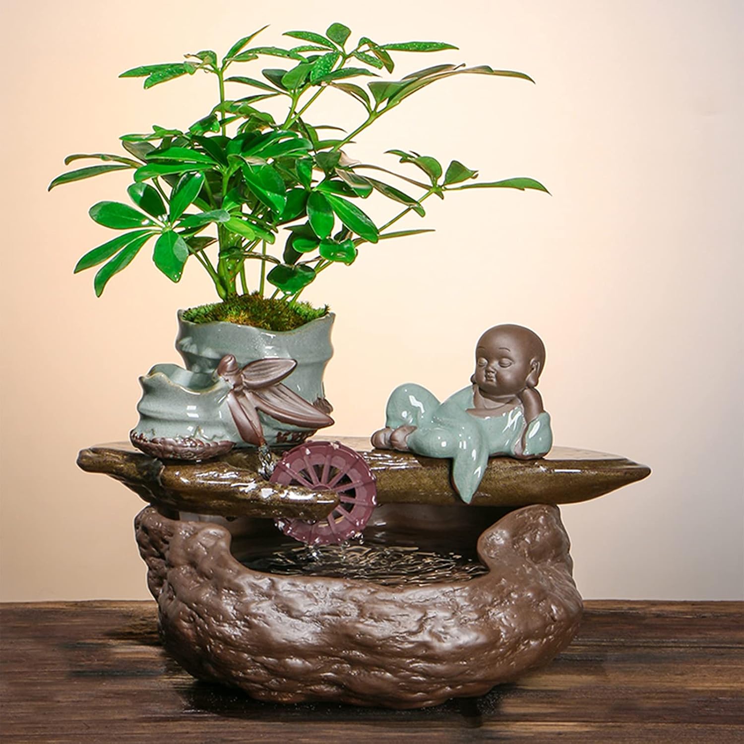 Tabletop Fountain Tabletop Water Fountain Zen Meditation Indoor Waterfall Fountain Desktop Fountain for Home Office Decor De-Stress and Relax Water Fountain Decor